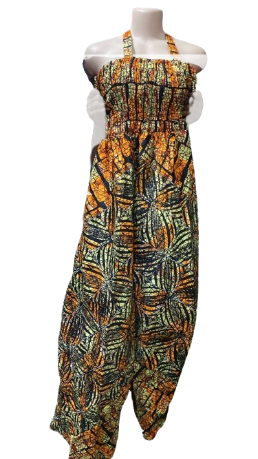 Melanie Smocked Jumpsuit – Adjustable Tie Straps | Ankara