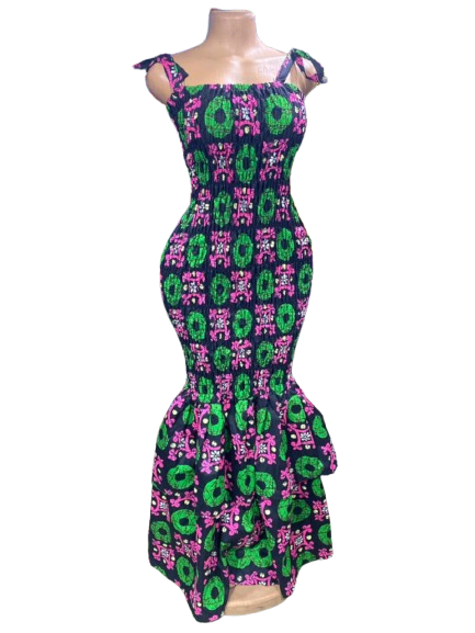 Ada Mermaid Smock Dress – Strapped Shoulder Style | Ankara