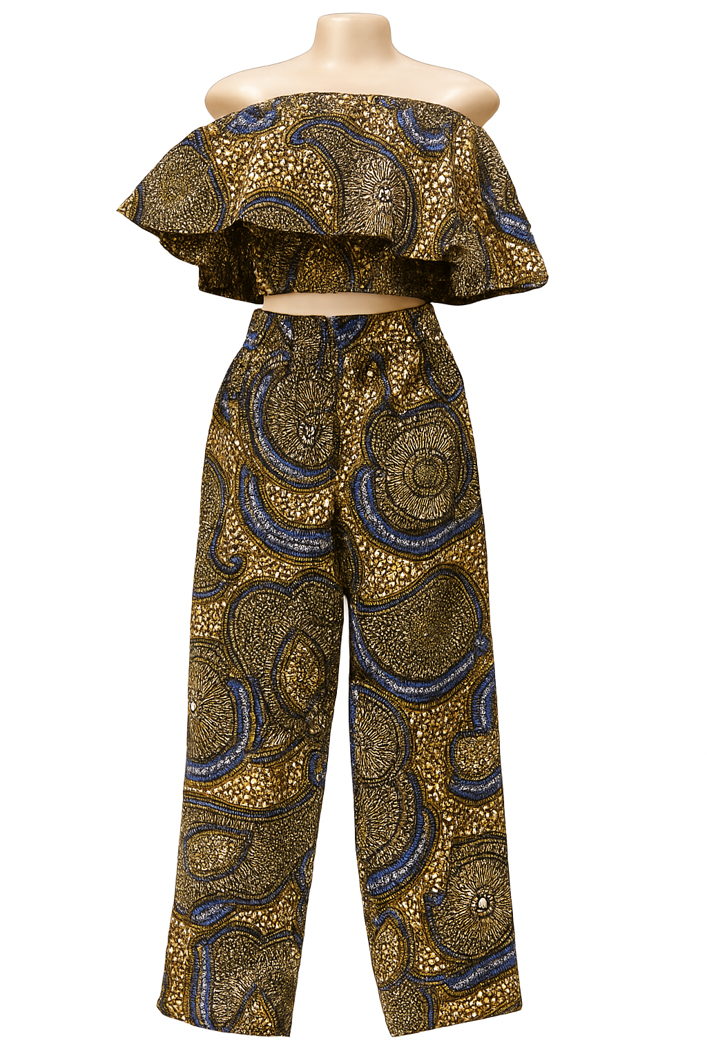 Tamara Off-Shoulder 2-Piece Set – Ankara Top & Straight-Leg Pants