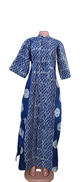 Virginia Big Button Adire Maxi Dress