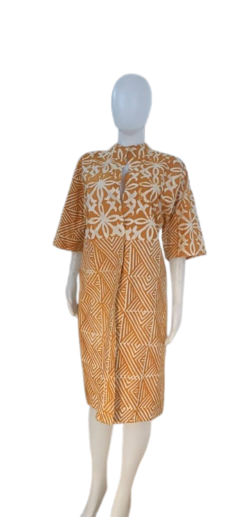 Virginia Big Button Adire Maxi Dress