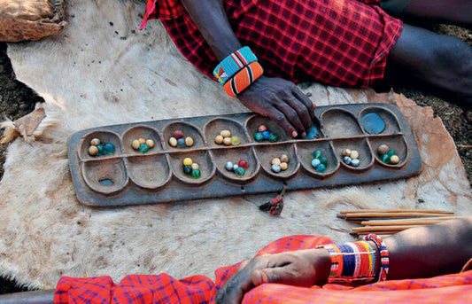 African Mancala Board Game – Ogirise / Oware / Ayo / Bao (Hand-Carved Wooden Set)